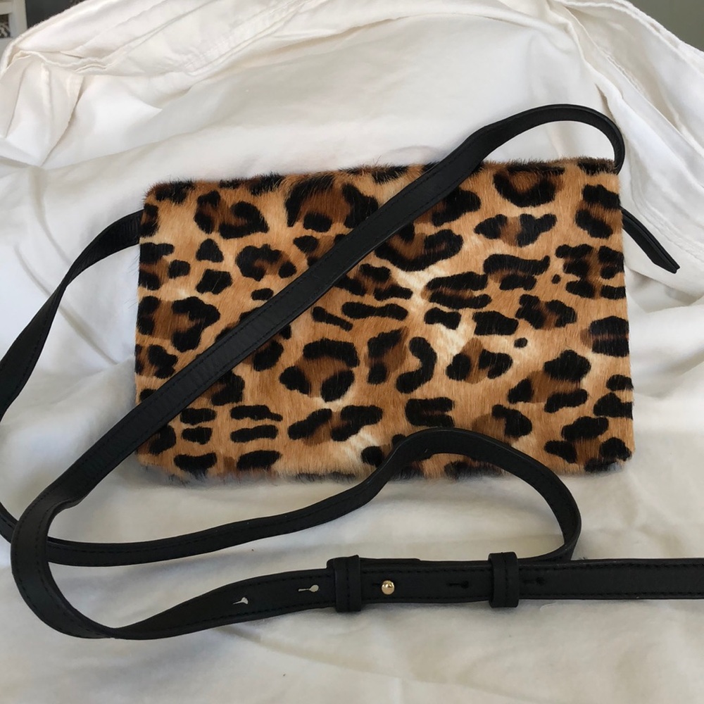 NWOT Banana Republic cow leather, calf hair trim, 9” cross body purse